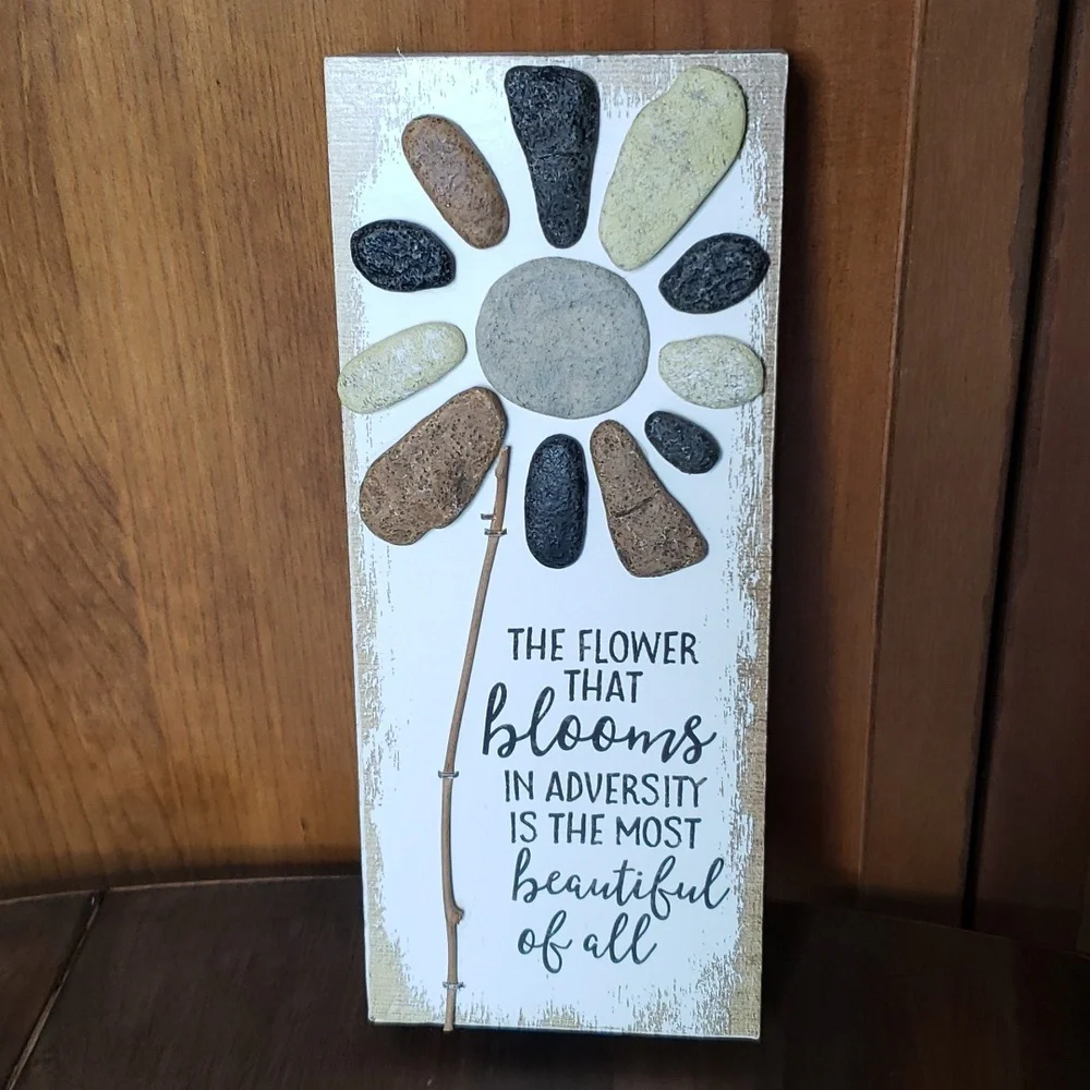 Rock Floral Wall Art with Script